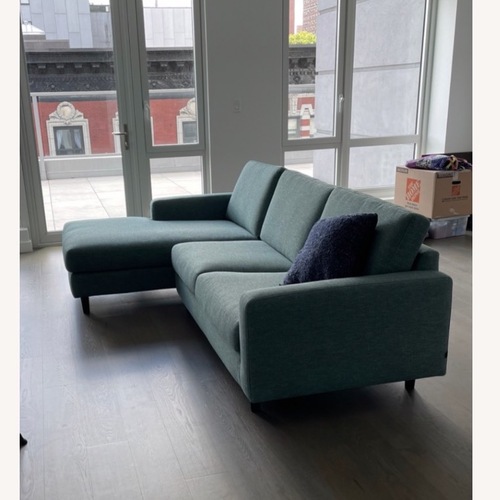 Used EQ3 Oskar Blue Fabric Chaise Lounge for sale on AptDeco