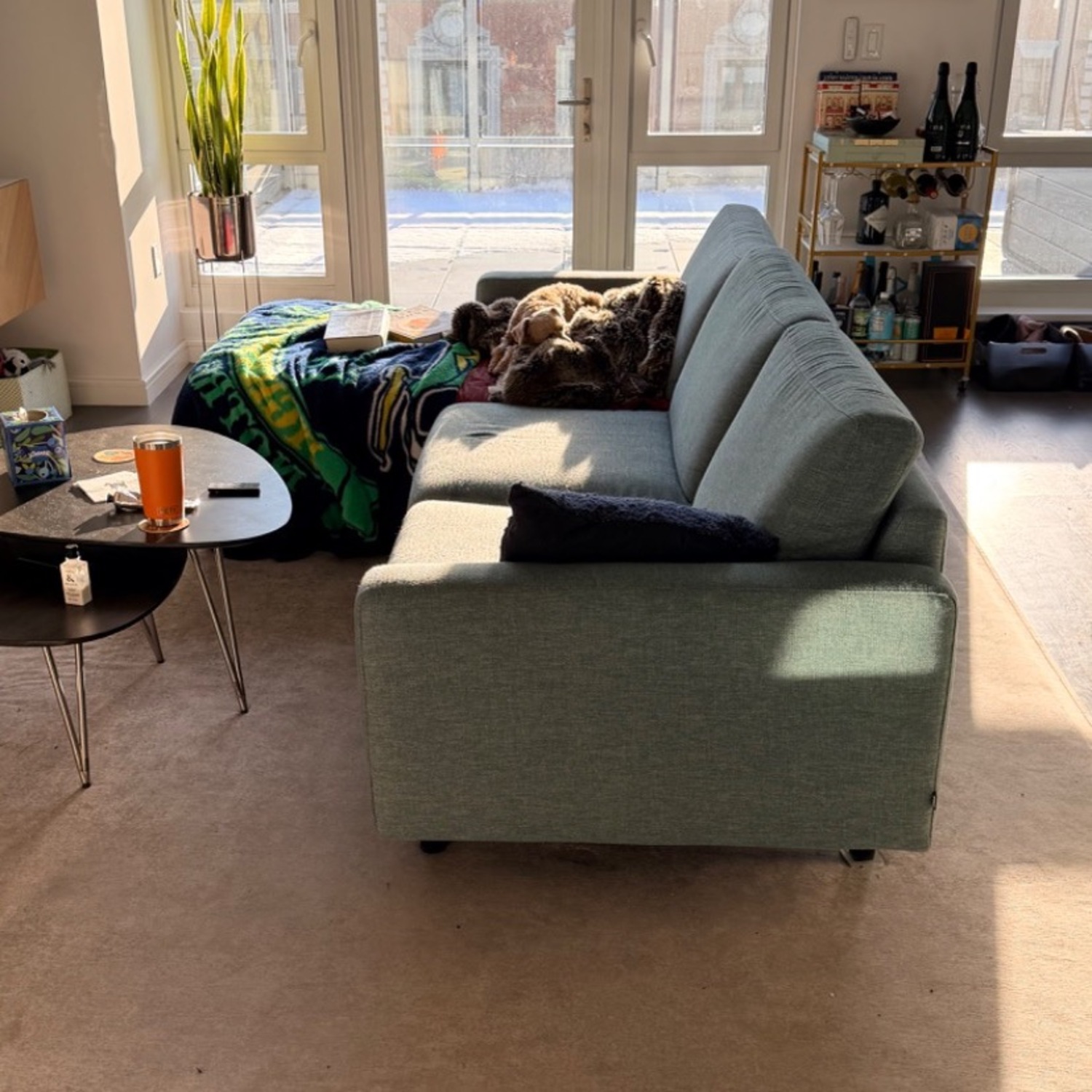 EQ3 Oskar Blue Fabric Chaise Lounge - image-6