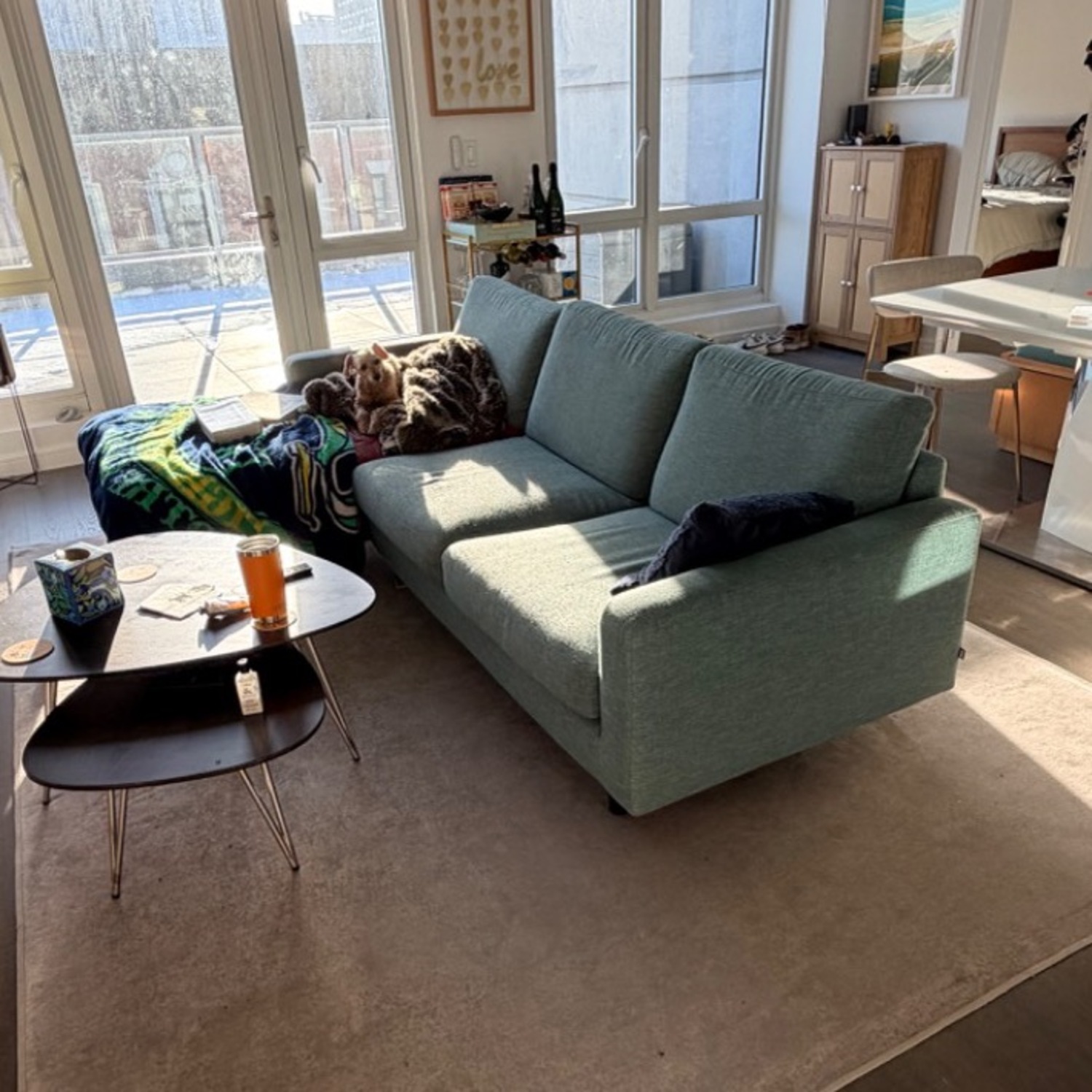 EQ3 Oskar Blue Fabric Chaise Lounge - image-2