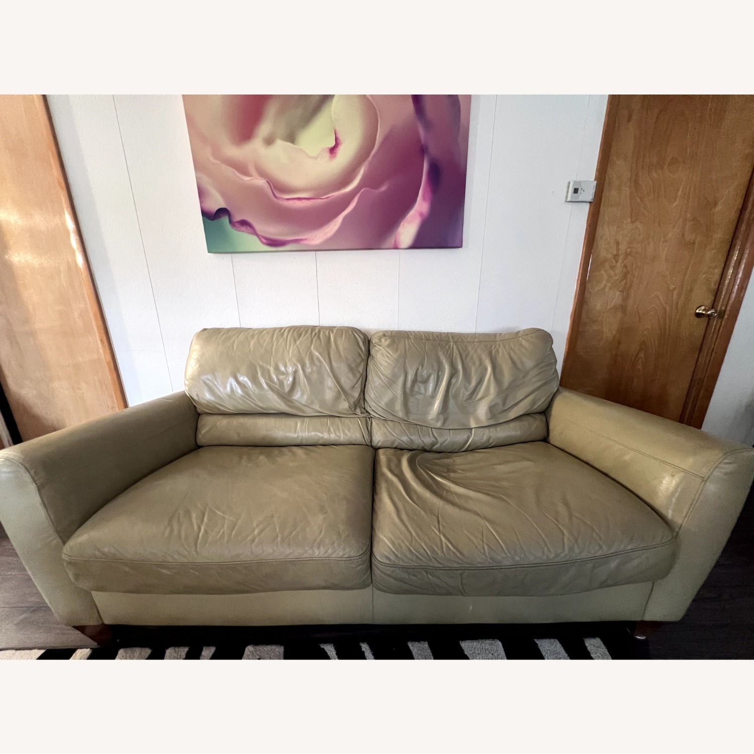 Macy's Amalfi Green Leather Sofa - image-1