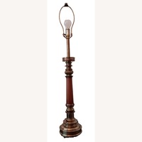 Antique Candlestick Brass and Wood Table Lamp 