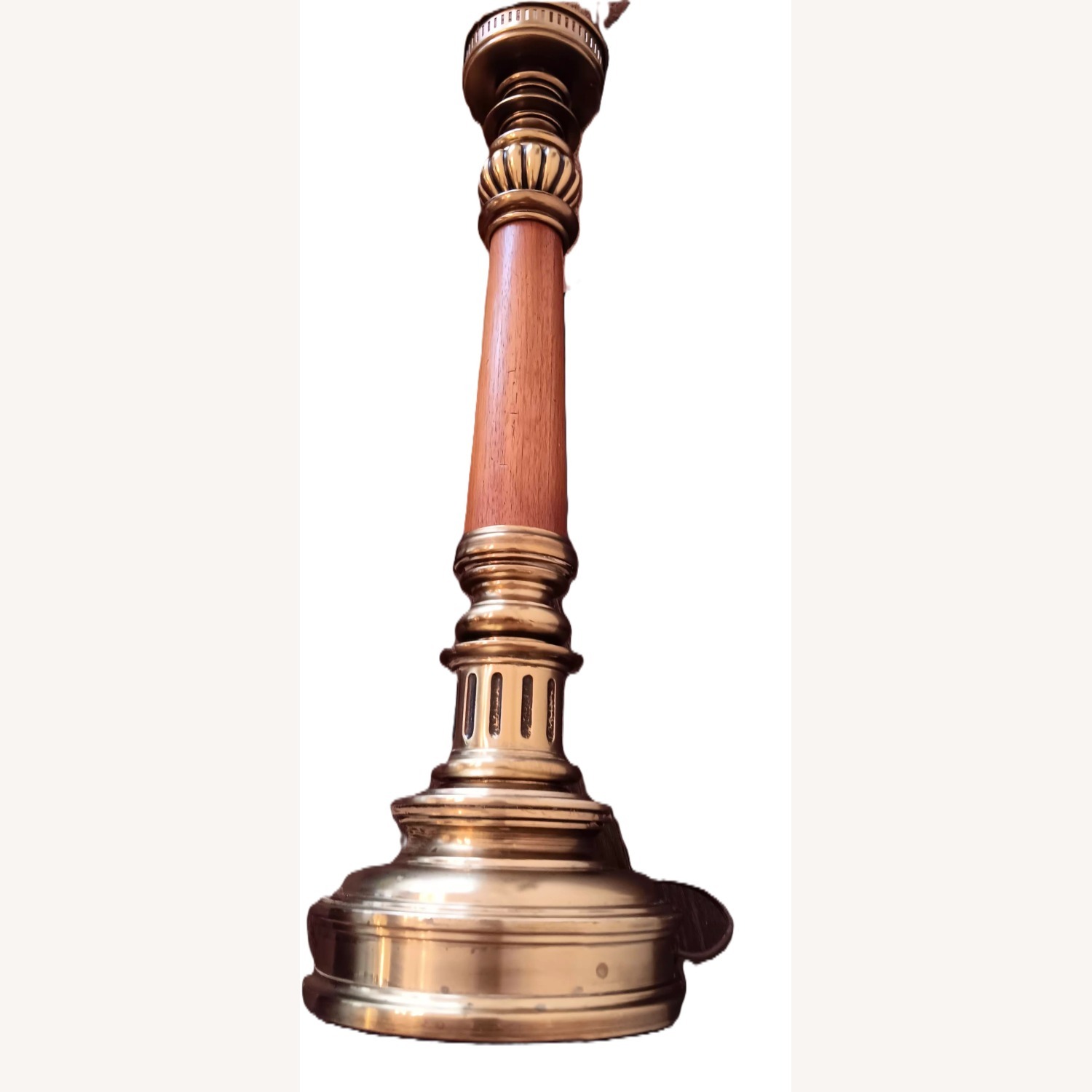 Antique Candlestick Brass and Wood Table Lamp  - image-1