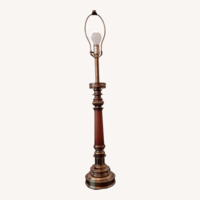 Antique Candlestick Brass and Wood Table Lamp 