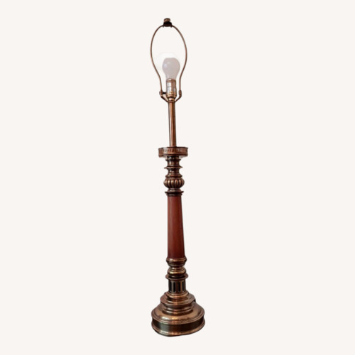 Used Antique Candlestick Brass and Wood Table Lamp  for sale on AptDeco