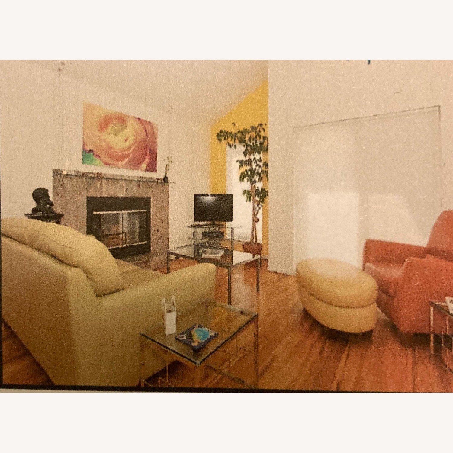 Macy's Amalfi Yellow Leather Ottoman - image-1