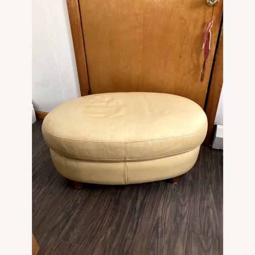 Used Macy's Amalfi Yellow Leather Ottoman for sale on AptDeco
