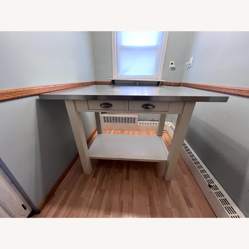 Used Pottery Barn White Stainless Steel Kitchen Island for sale on AptDeco