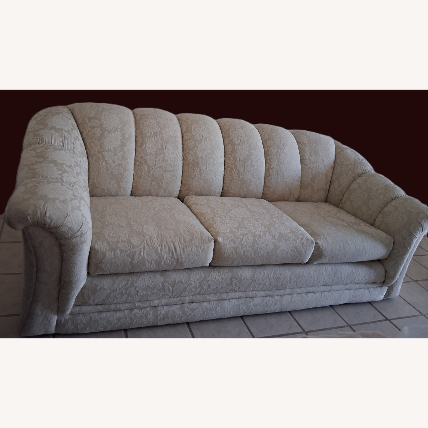 Neutral Floral Damask 3 Seat Sofa w/pillows - image-4