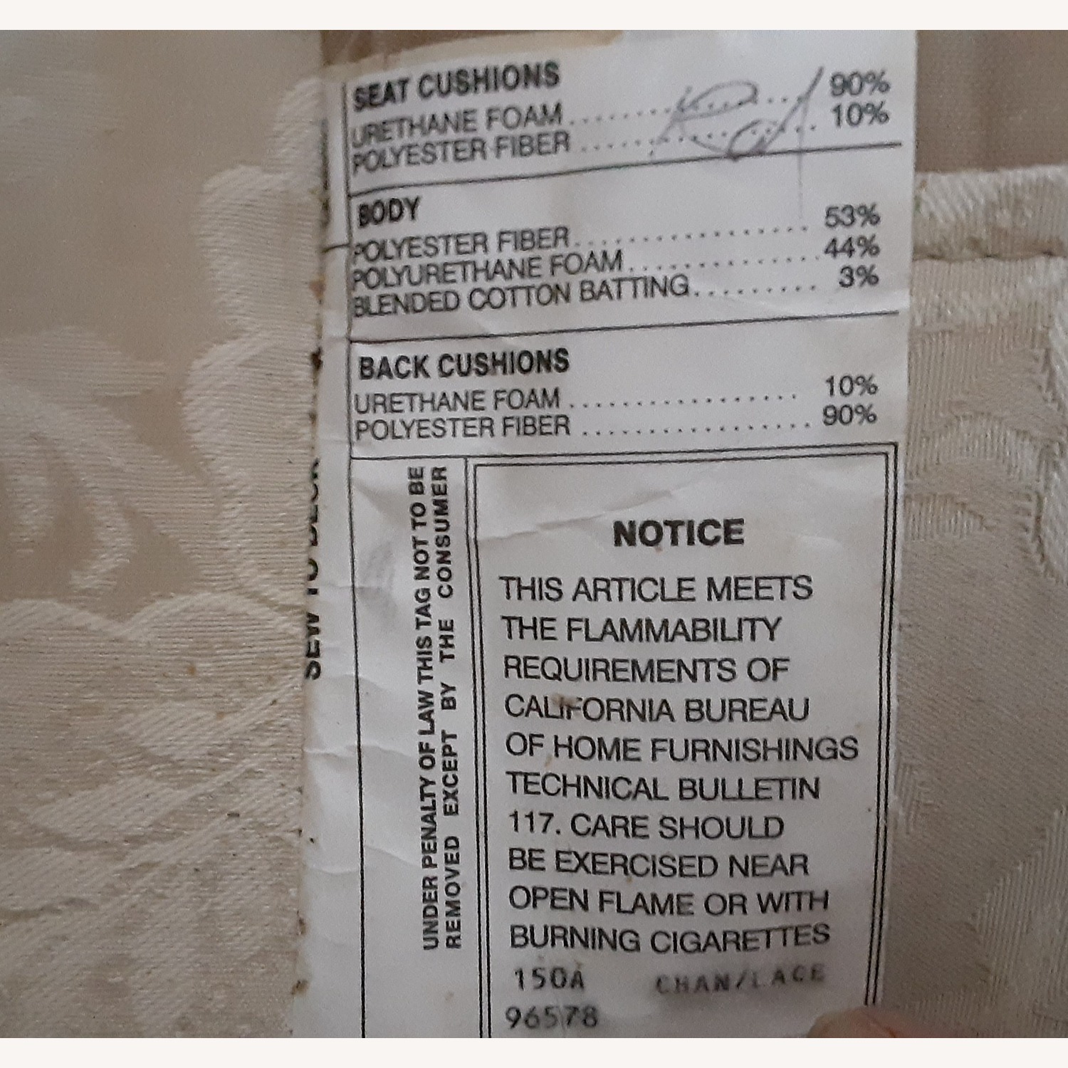 Neutral Floral Damask 3 Seat Sofa w/pillows - image-10