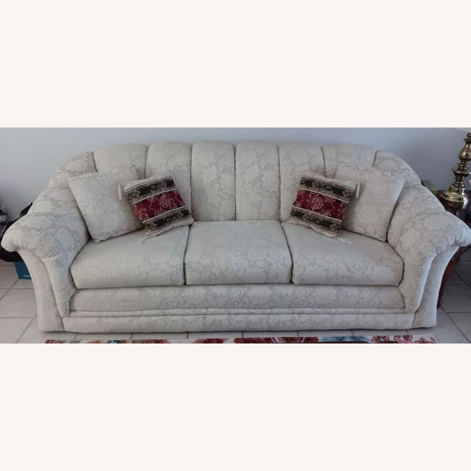 Neutral Floral Damask 3 Seat Sofa w/pillows - image-1