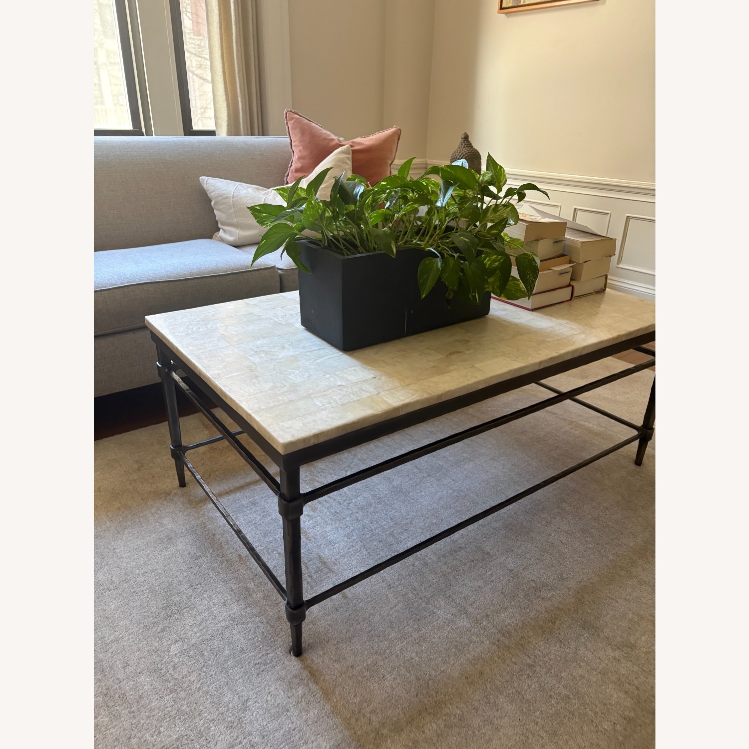 Ethan Allen White Stone Coffee Table - image-1