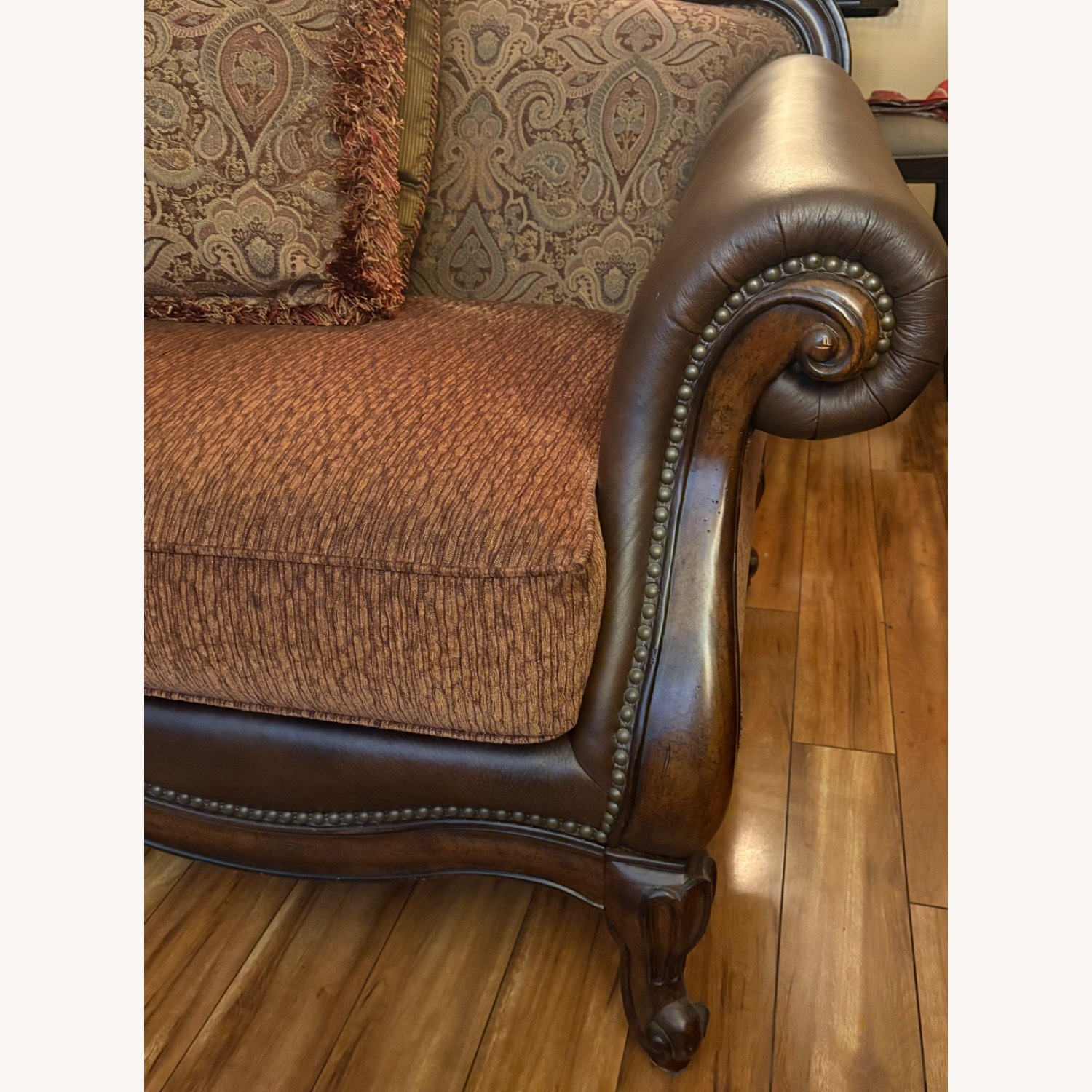 Raymour & Flanigan Loveseat With Leather Armrest - image-2