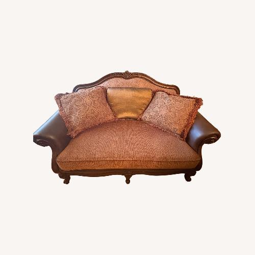 Used Raymour & Flanigan Loveseat With Leather Armrest  for sale on AptDeco