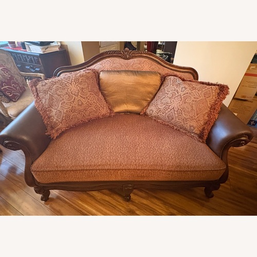 Used Raymour & Flanigan Loveseat With Leather Armrest for sale on AptDeco