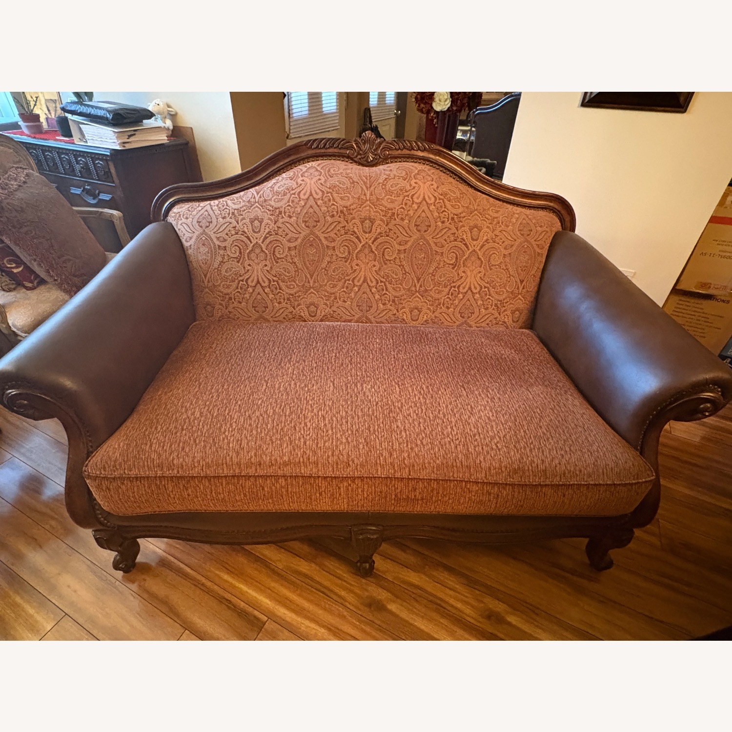 Raymour & Flanigan Loveseat With Leather Armrest - image-6