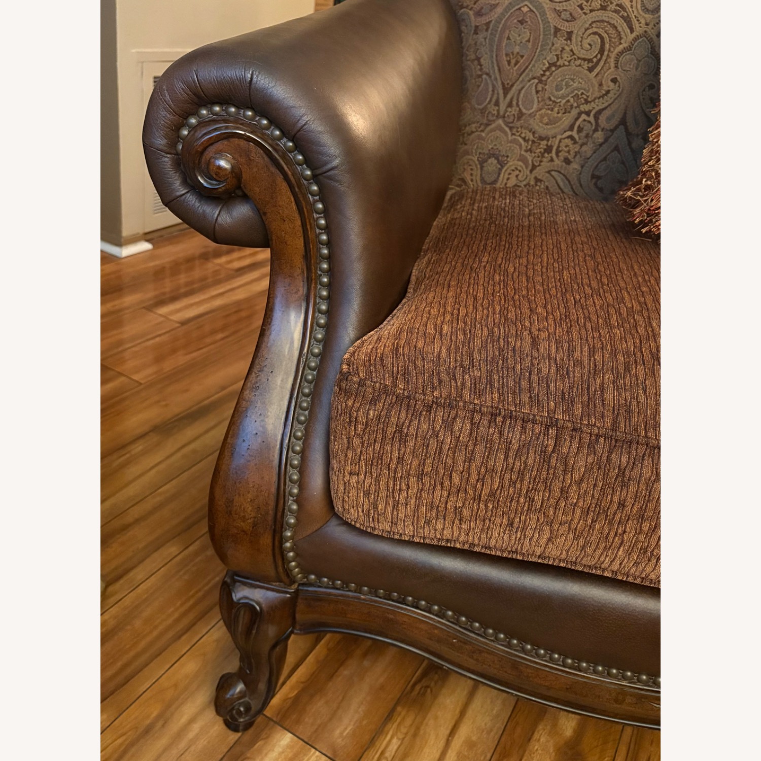Raymour & Flanigan Loveseat With Leather Armrest - image-3
