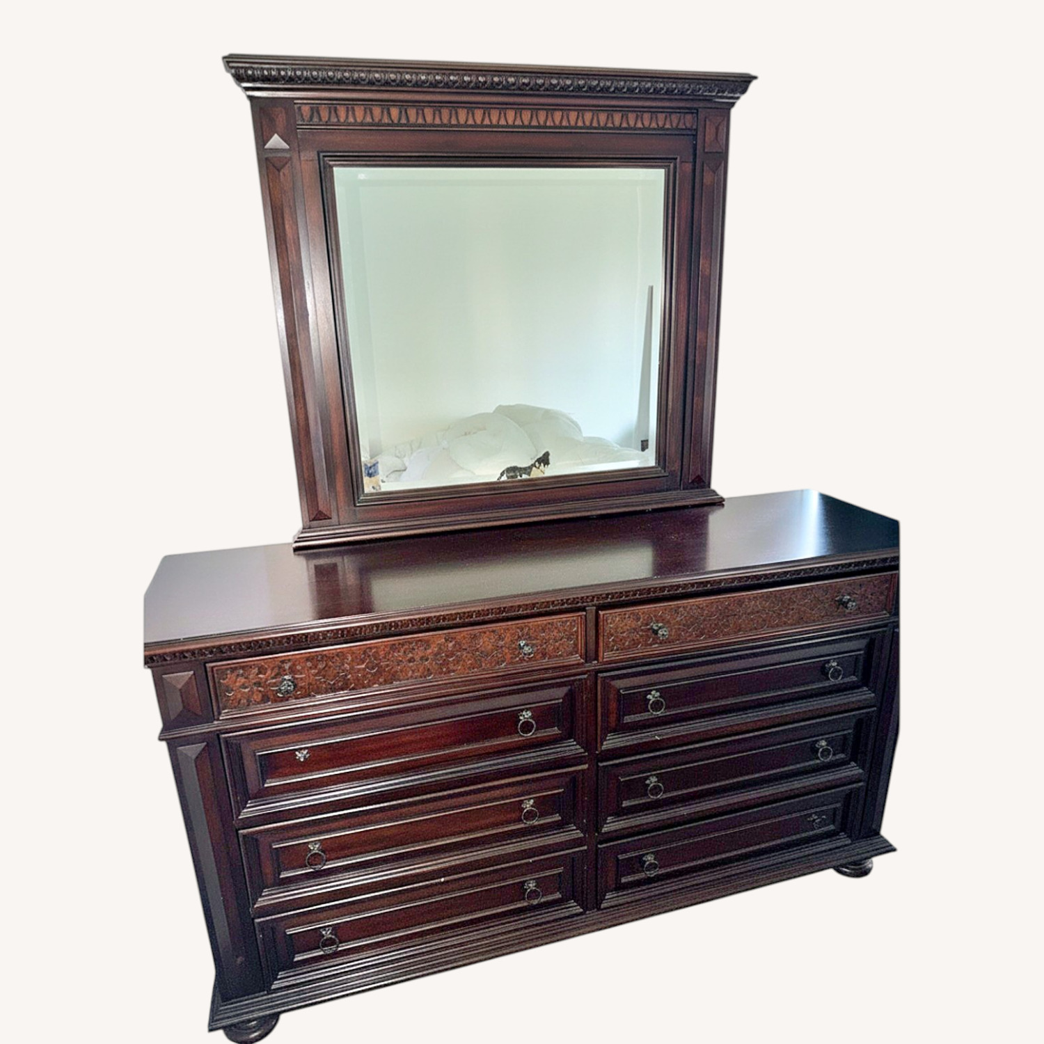 Wood Dresser and Mirror - image-0