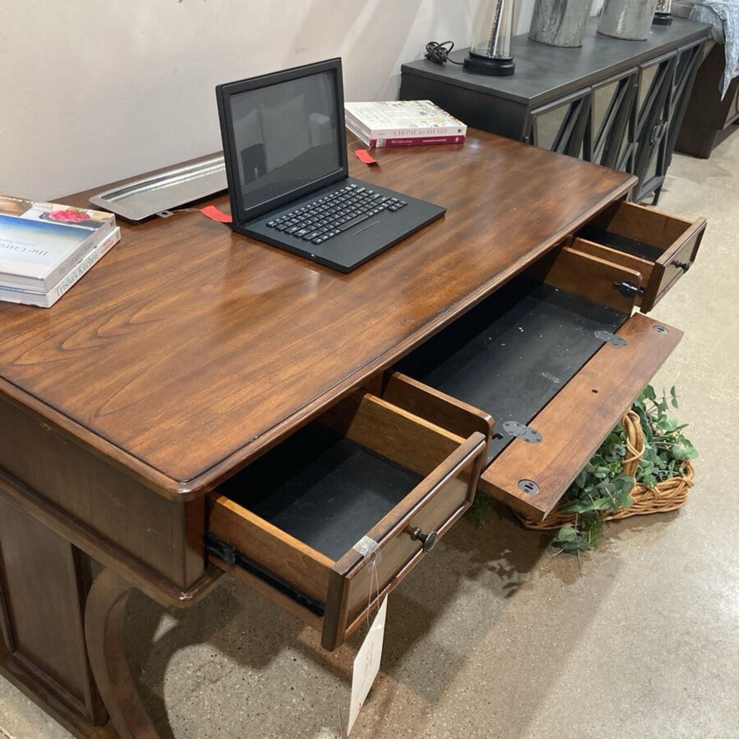Traditional 2-Drawer Wood w Backside Desk - image-4