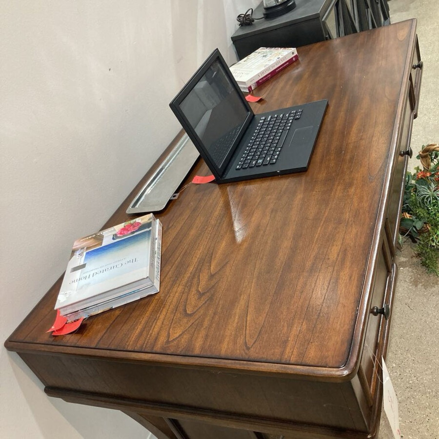 Traditional 2-Drawer Wood w Backside Desk - image-12