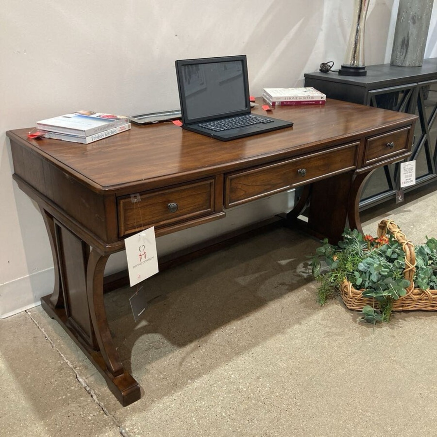 Traditional 2-Drawer Wood w Backside Desk - image-1