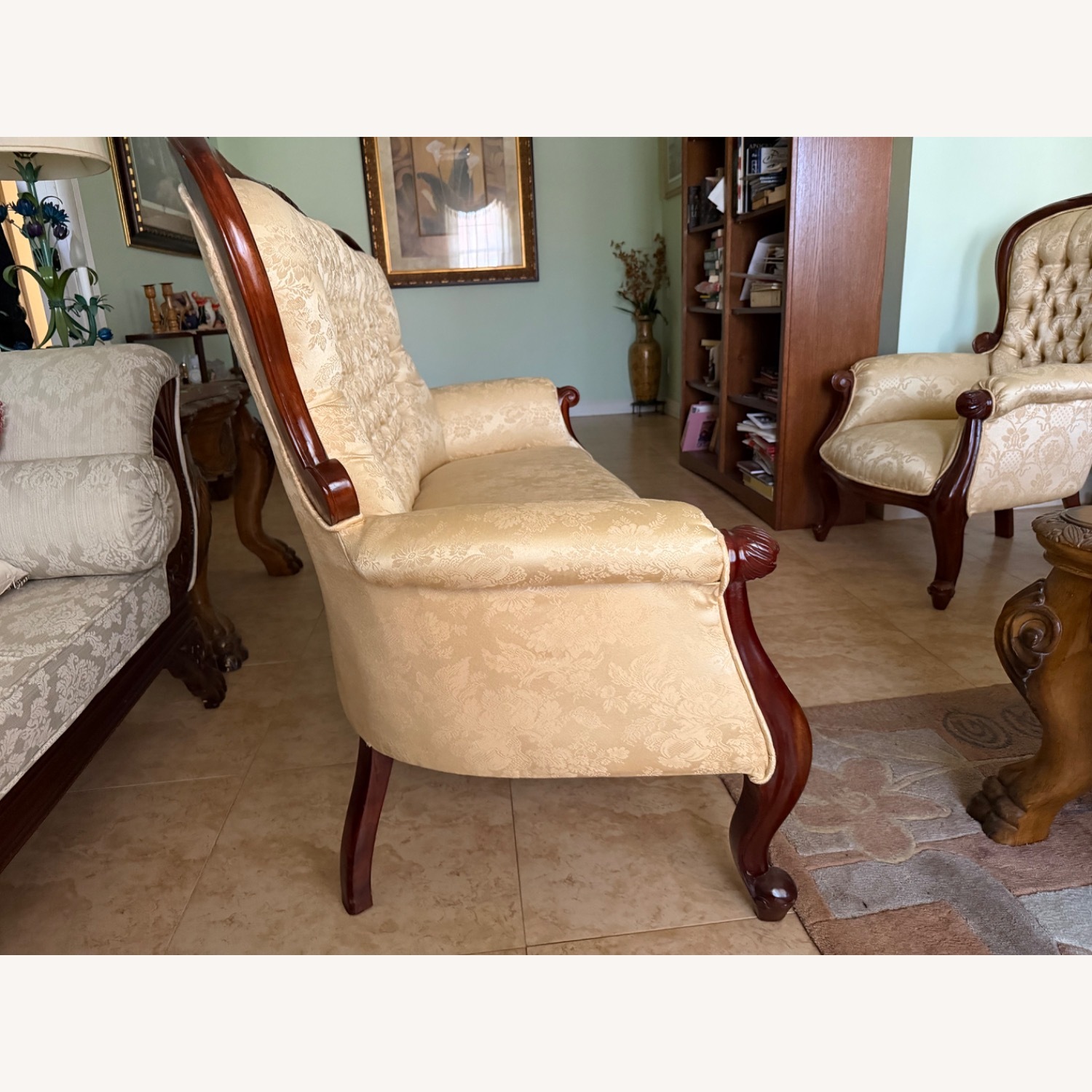 Gold Wood Chaise Lounge - image-3