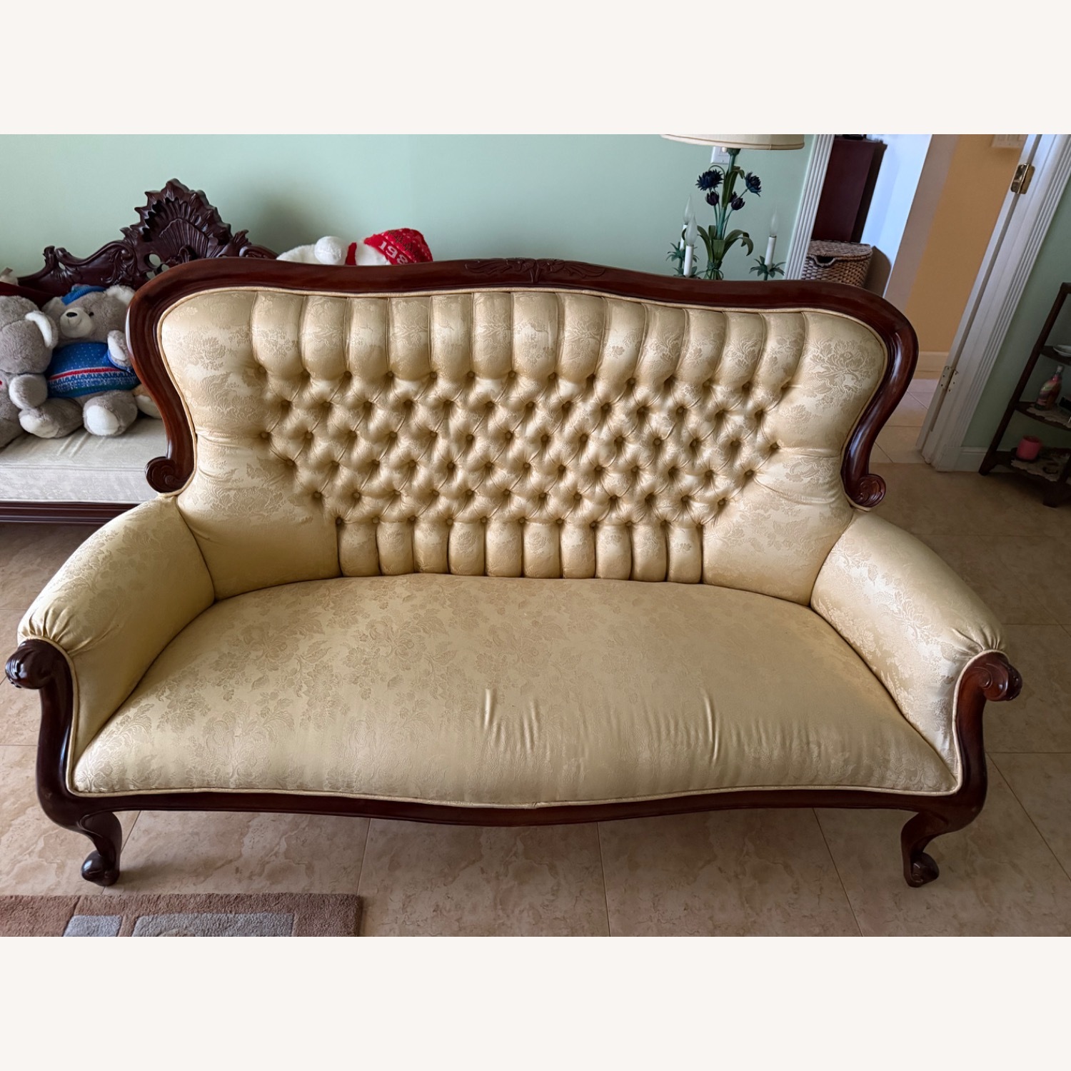 Gold Wood Chaise Lounge - image-1