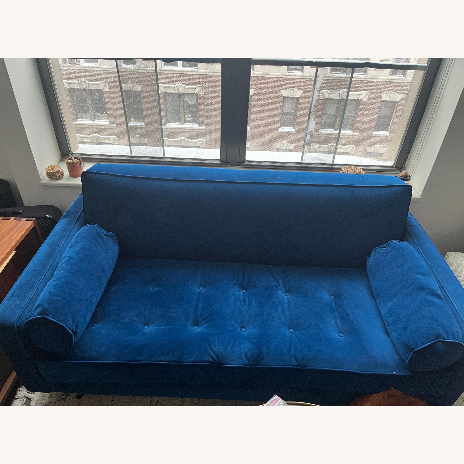 Apt2b Monroe Blue Velvet Sofa + Joybird Pillows - image-2