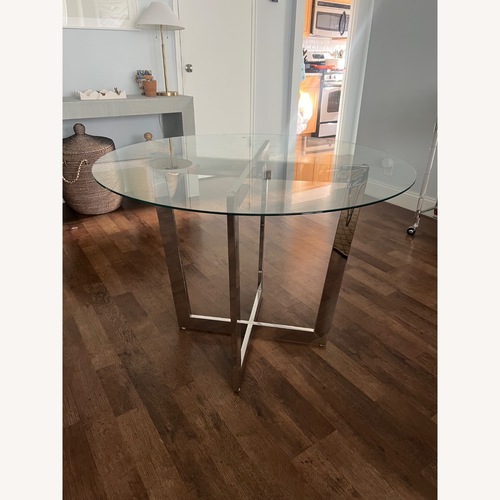 Used Mitchell Gold + Bob Williams 40” Modern Glass Top Dining Table for sale on AptDeco