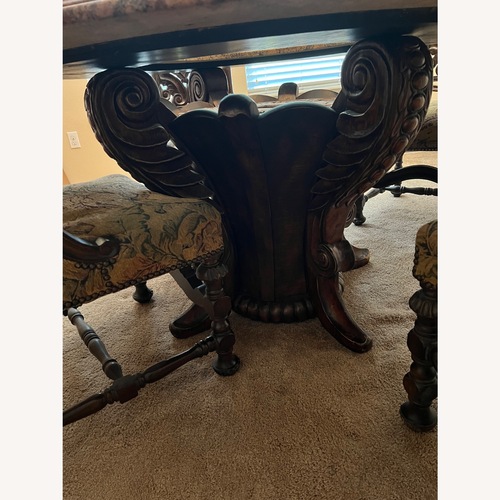 Used Custom Marble Top Table with 4 Solid Wood Chairs  for sale on AptDeco