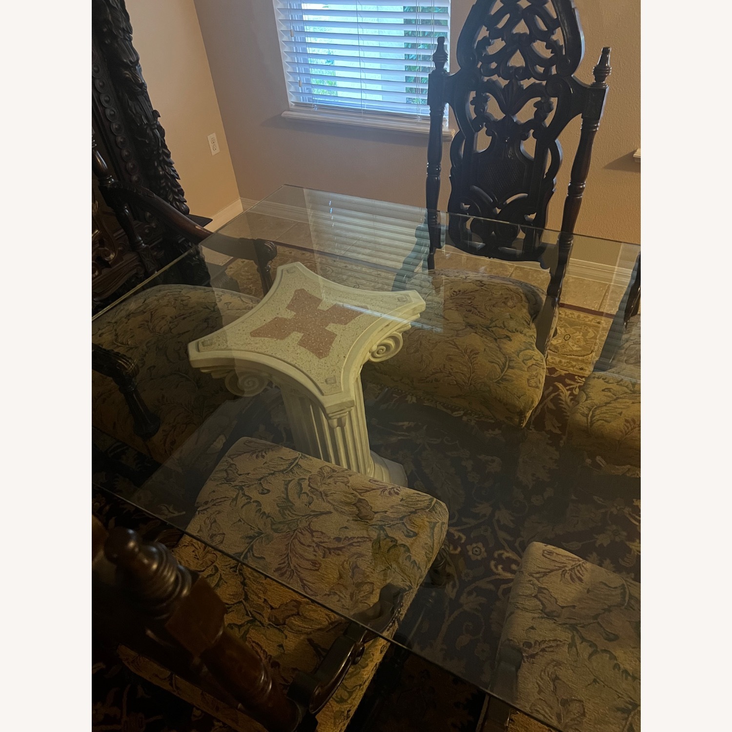Custom Glass Top Table W 2 Solid Terrazo Columns - image-6