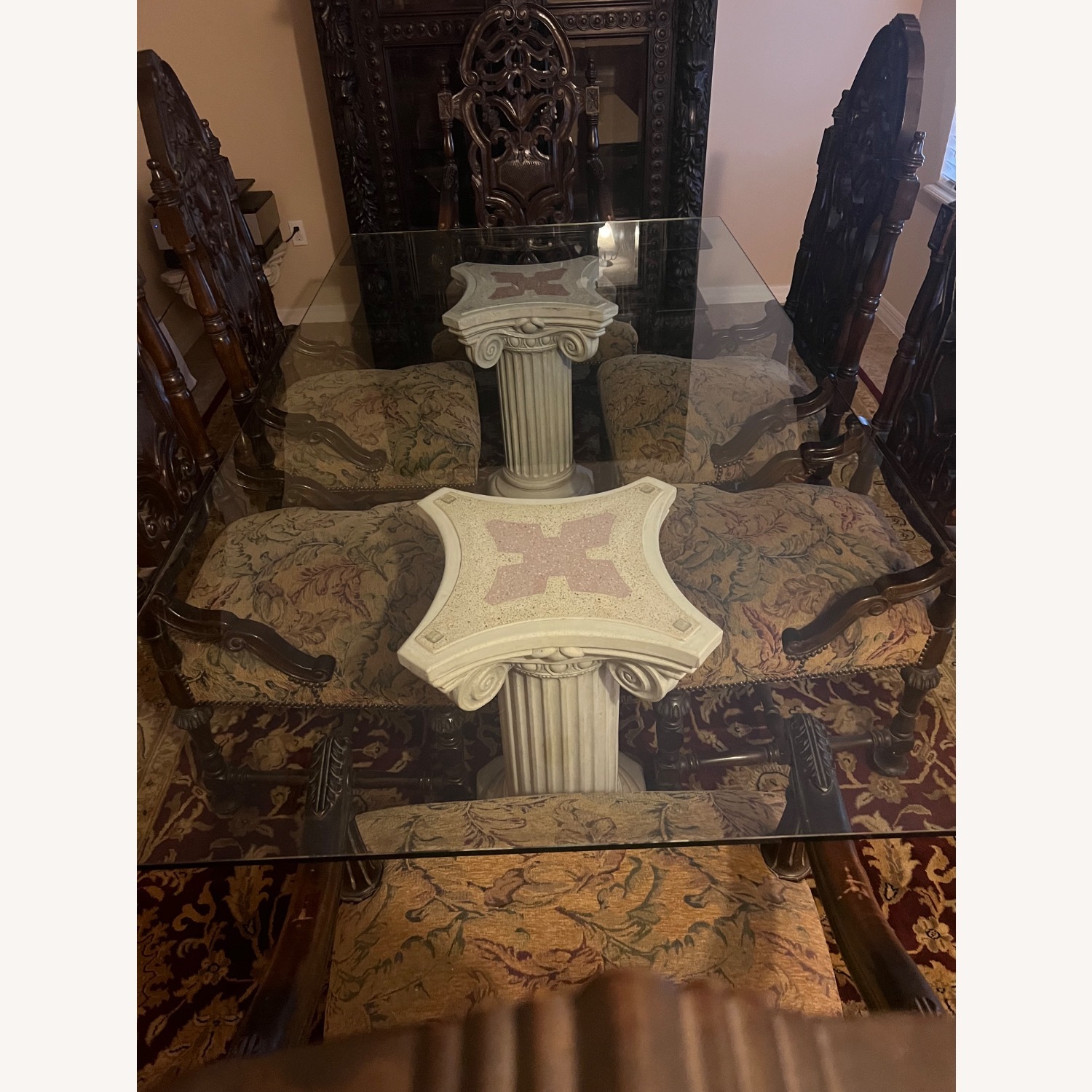 Custom Glass Top Table W 2 Solid Terrazo Columns - image-0