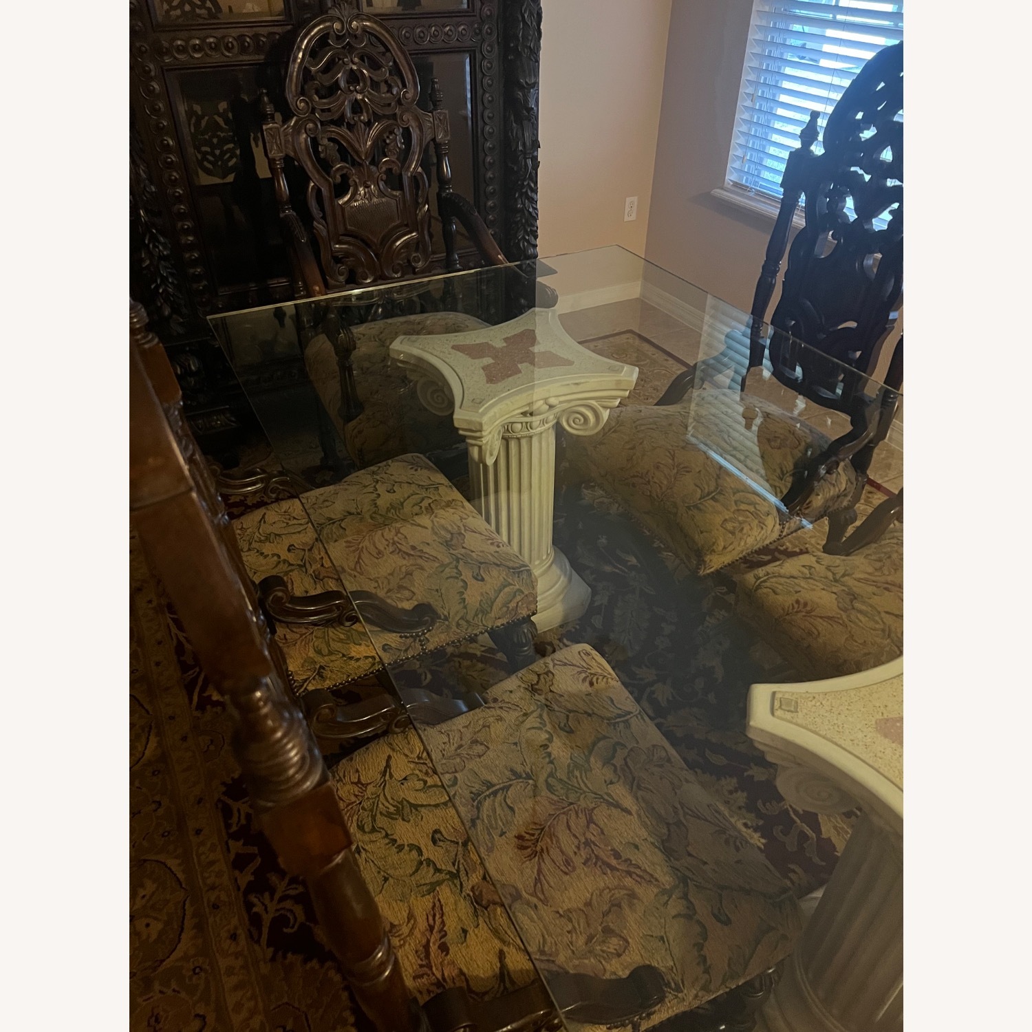 Custom Glass Top Table W 2 Solid Terrazo Columns - image-4