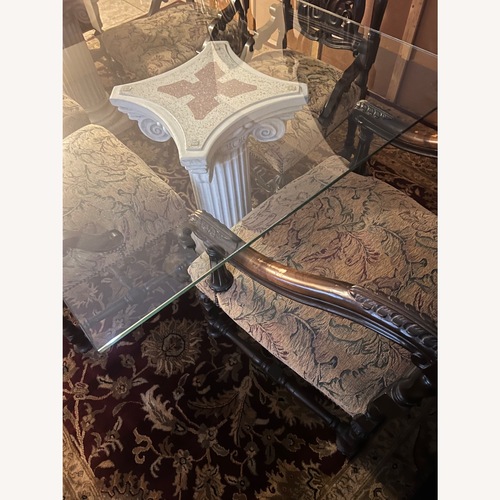 Used Custom Glass Top Table W 2 Solid Terrazo Columns for sale on AptDeco