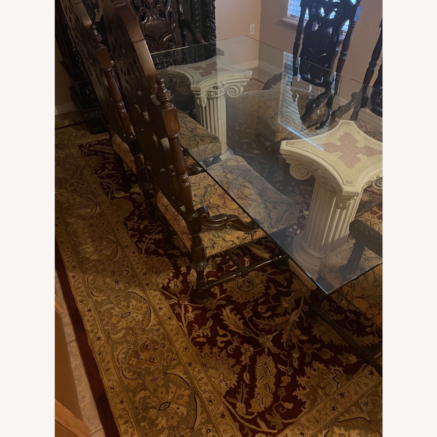 Custom Glass Top Table W 2 Solid Terrazo Columns - image-7