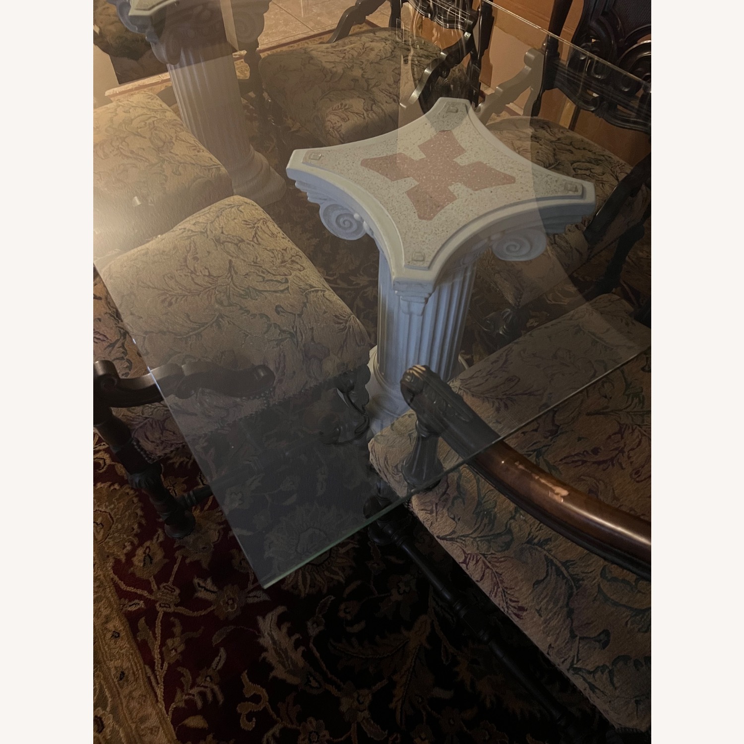 Custom Glass Top Table W 2 Solid Terrazo Columns - image-2