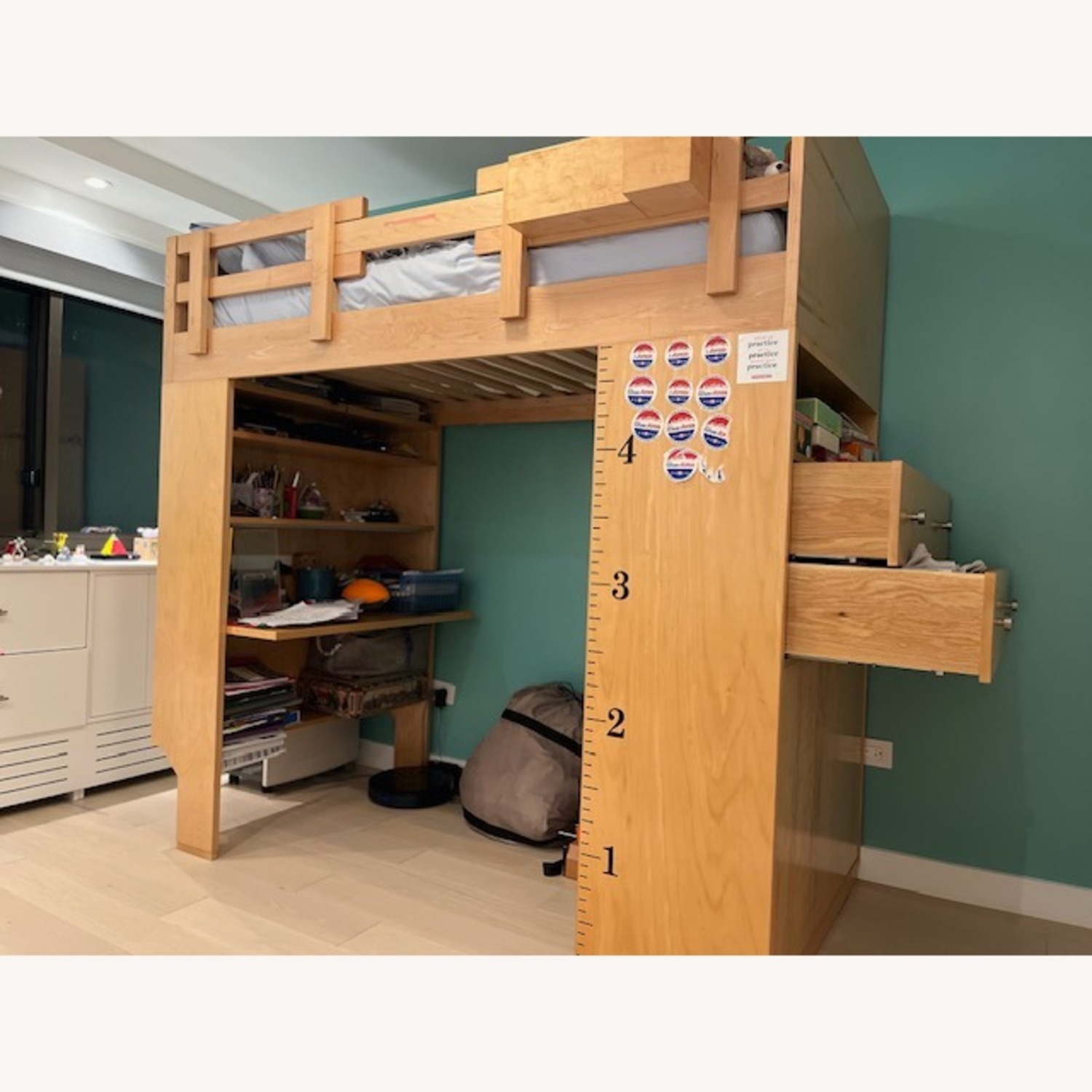Natural Wood Loft Bed with Desk & Storage - image-1