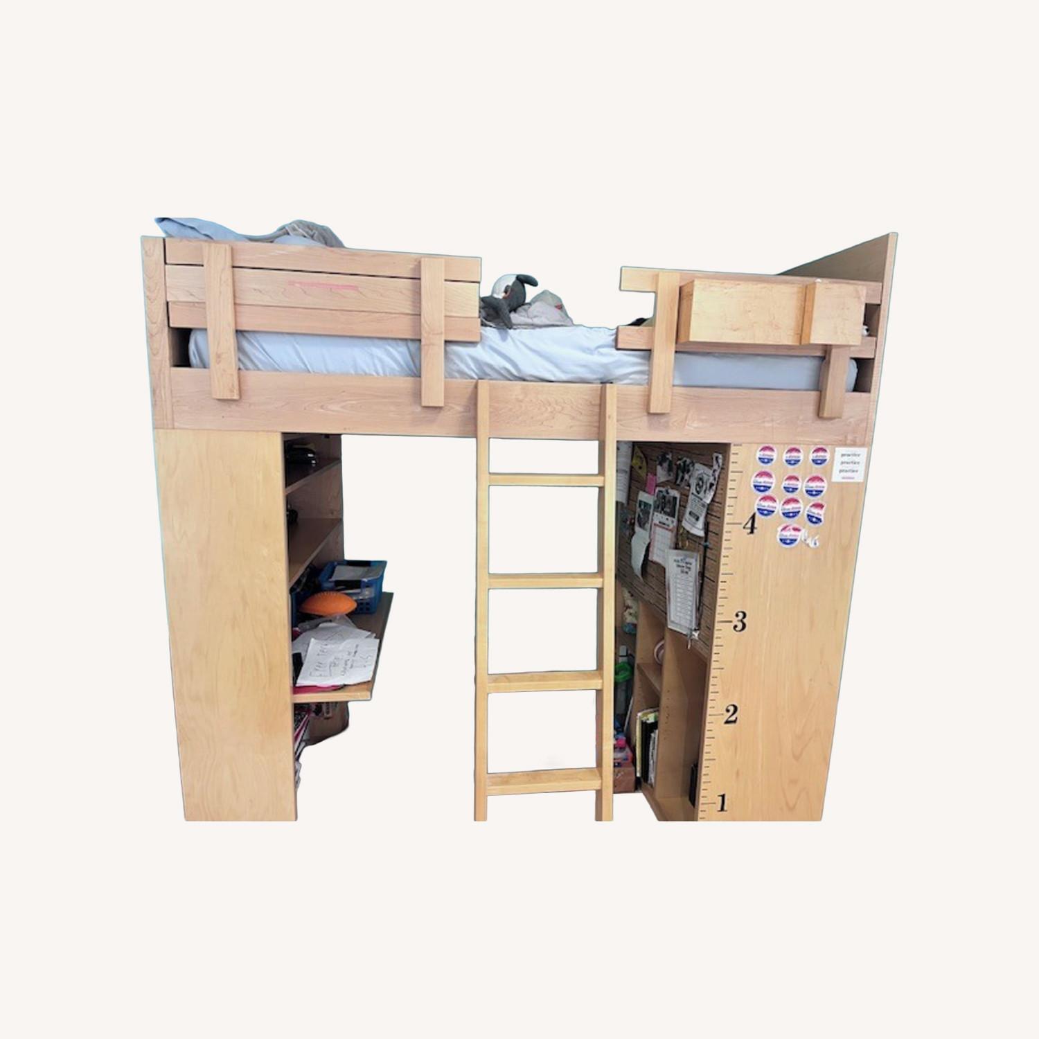 Natural Wood Loft Bed with Desk & Storage - image-0