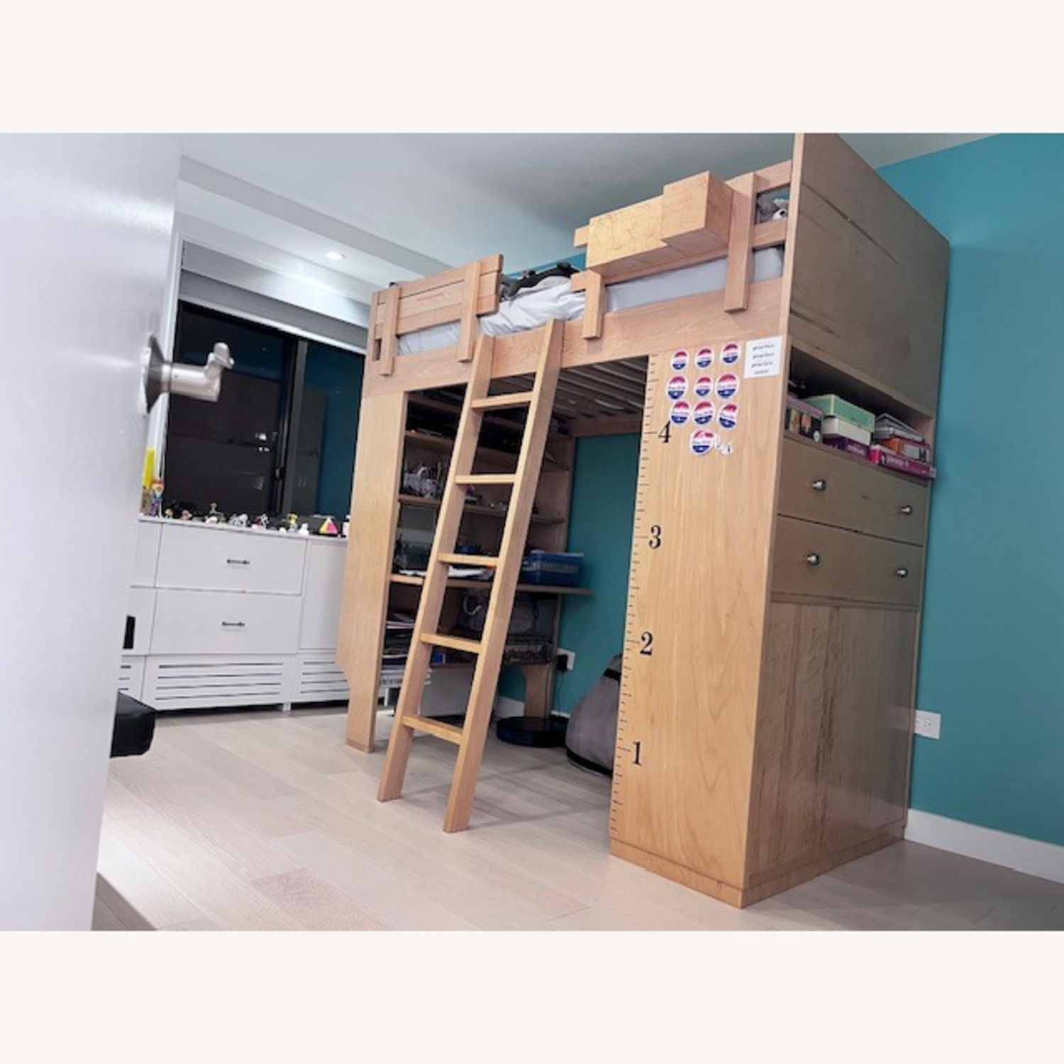 Natural Wood Loft Bed with Desk & Storage - image-2