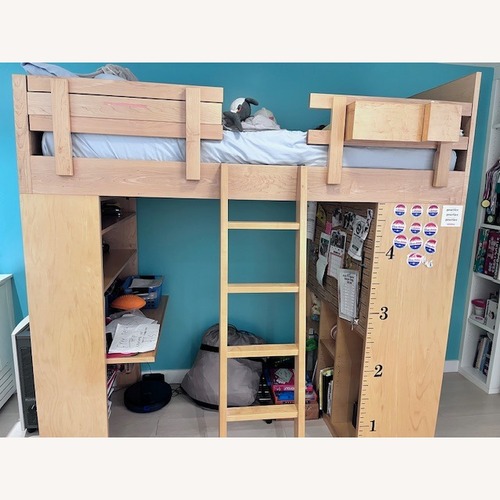 Used Natural Wood Loft Bed with Desk & Storage for sale on AptDeco