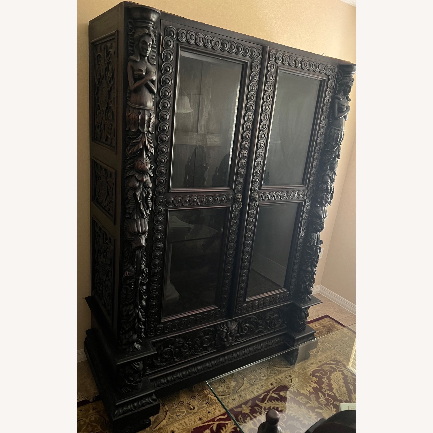 Custom Hand Carved Wooden China Cabinet with Top - image-1