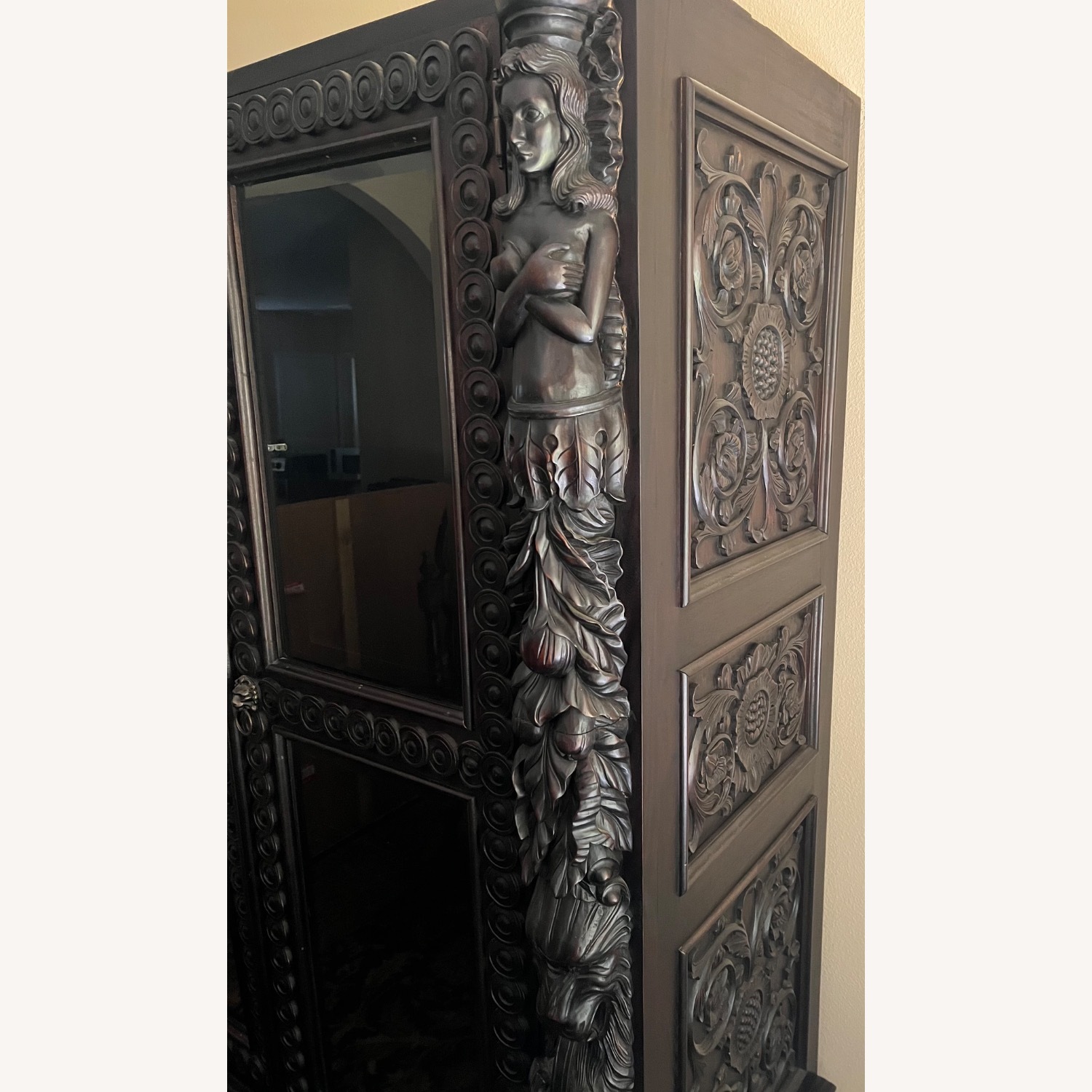 Custom Hand Carved Wooden China Cabinet with Top - image-3