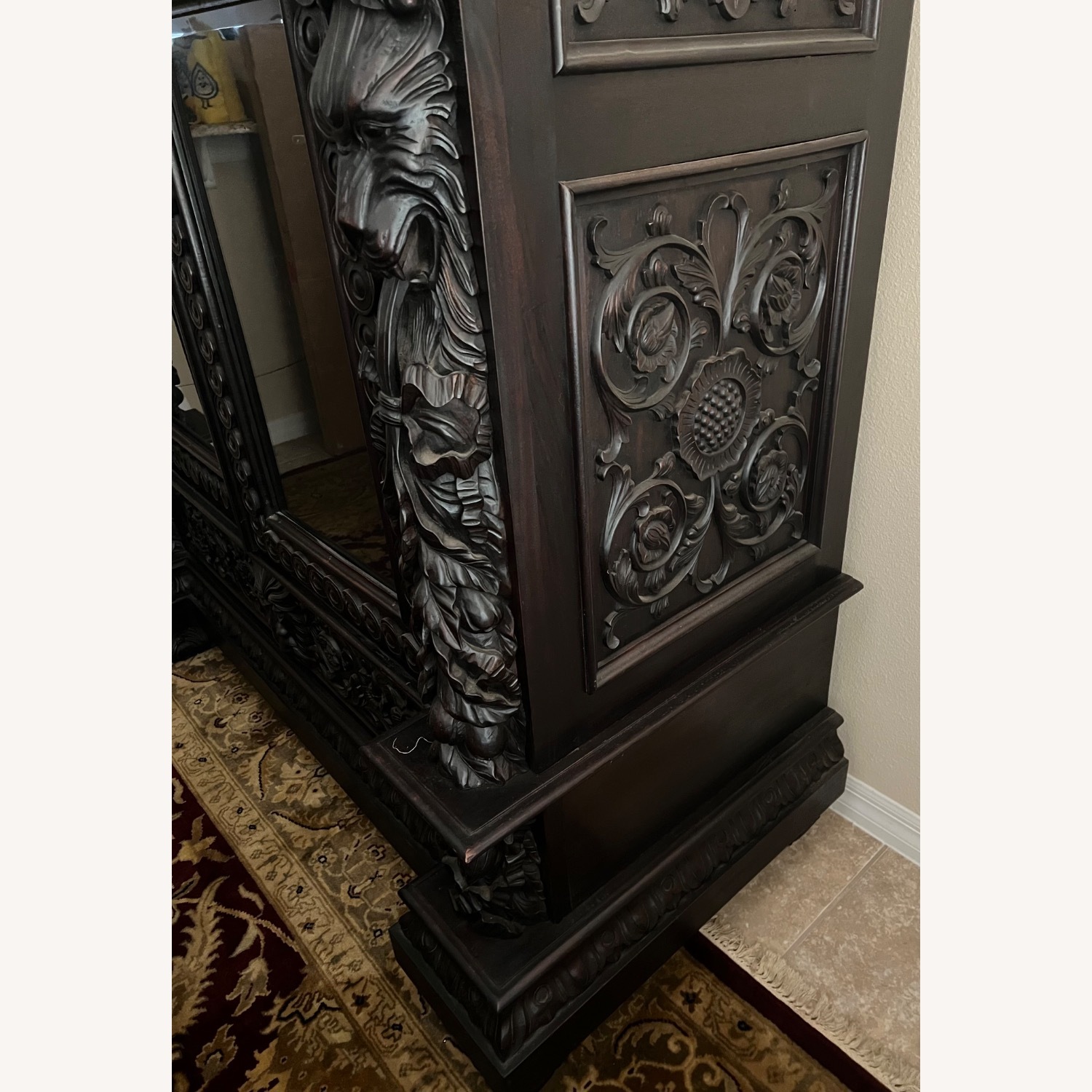 Custom Hand Carved Wooden China Cabinet with Top - image-5