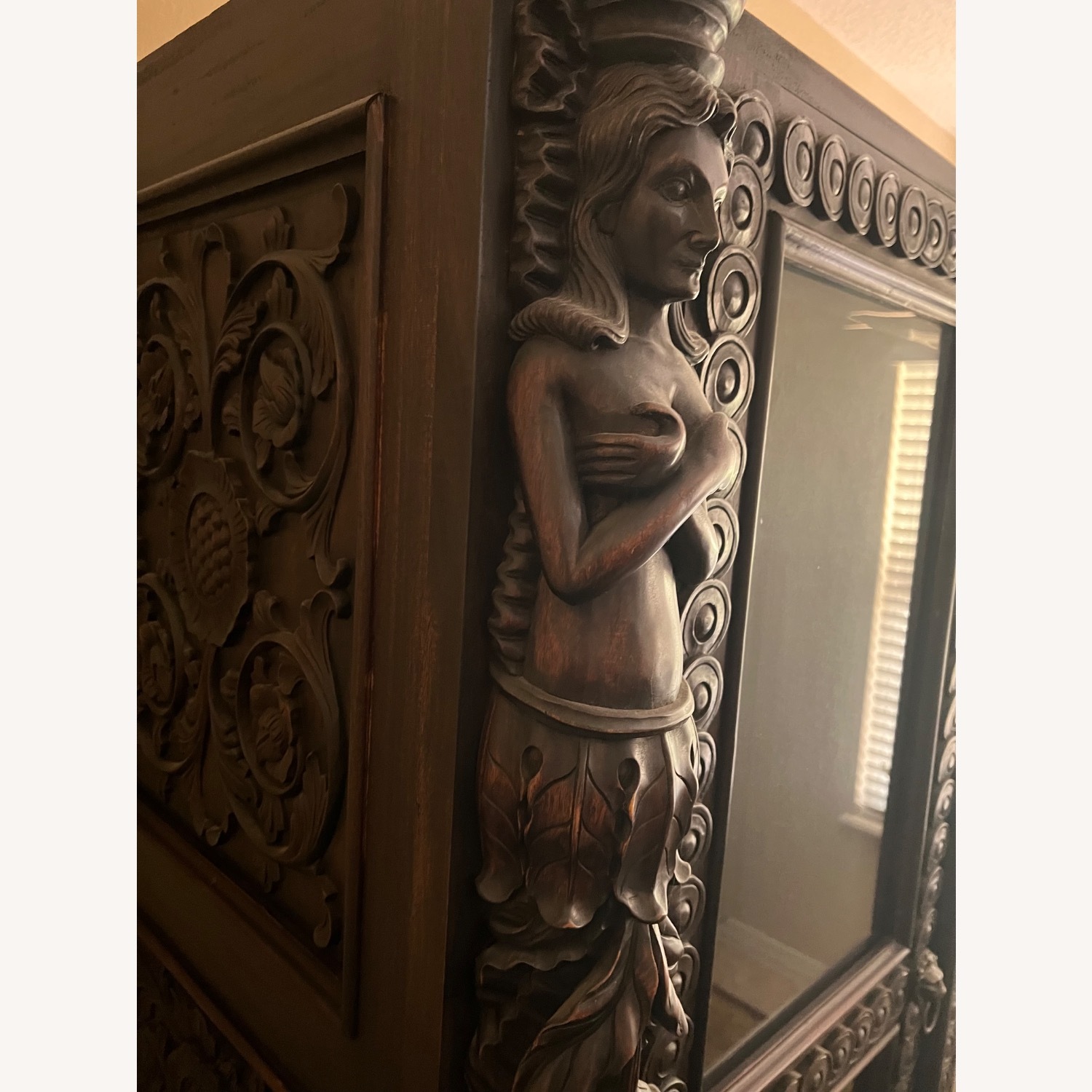 Custom Hand Carved Wooden China Cabinet with Top - image-8