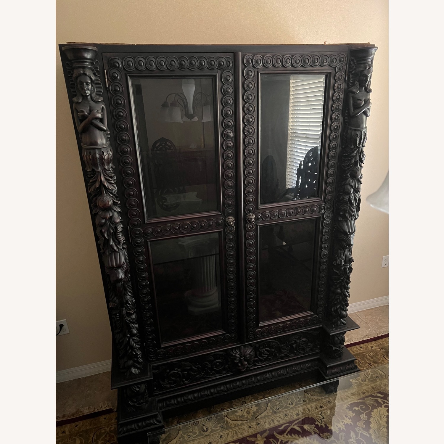 Custom Hand Carved Wooden China Cabinet with Top - image-0