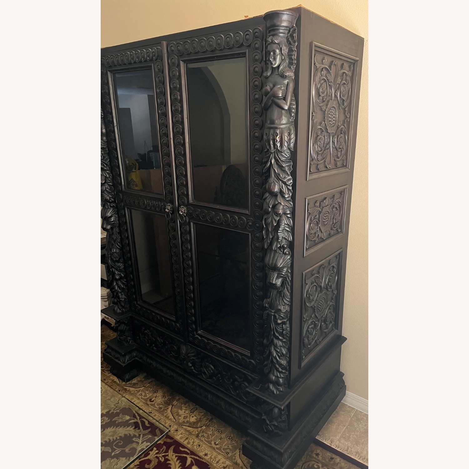 Custom Hand Carved Wooden China Cabinet with Top - image-2