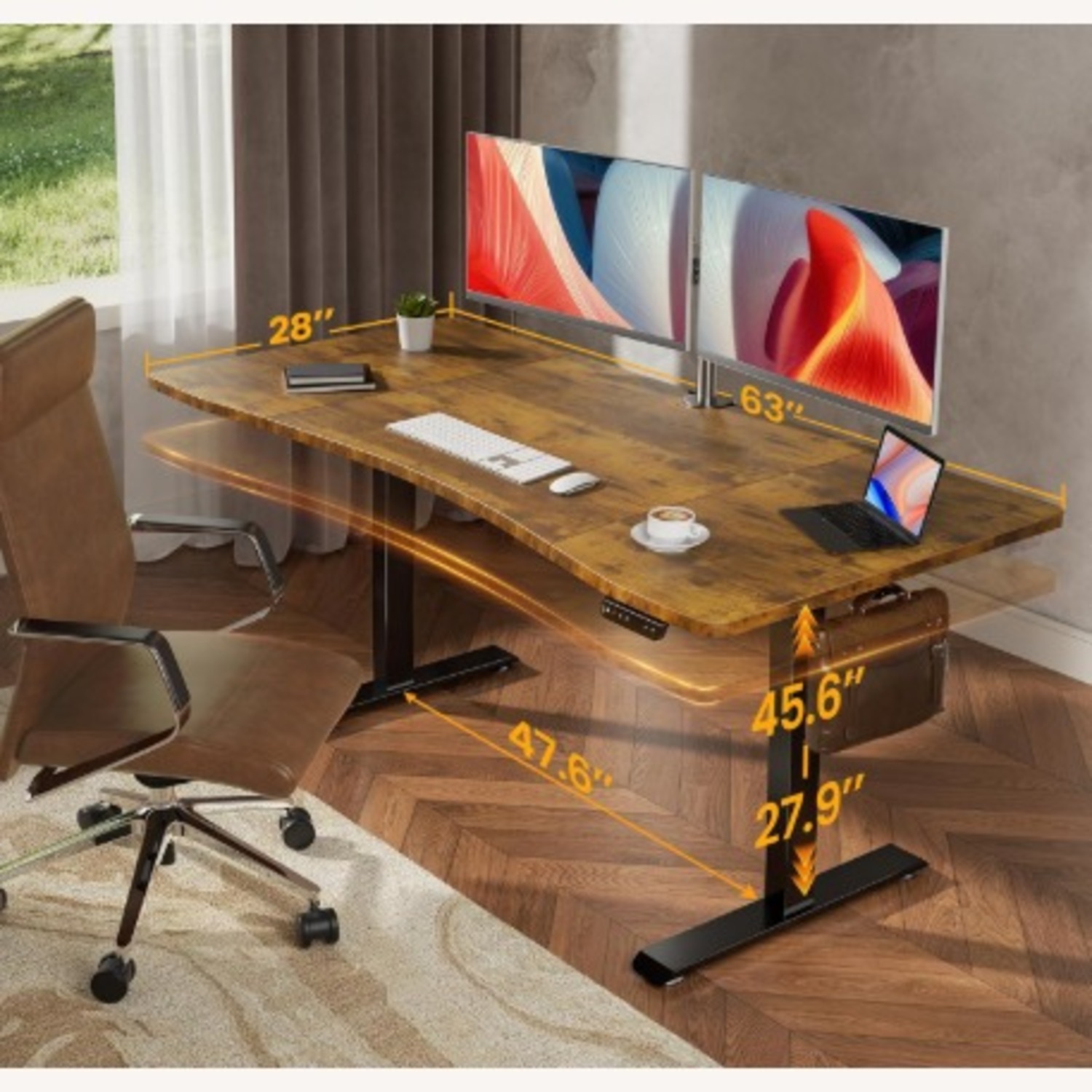 Veken Dark Brown Electric Standing Desk - image-3