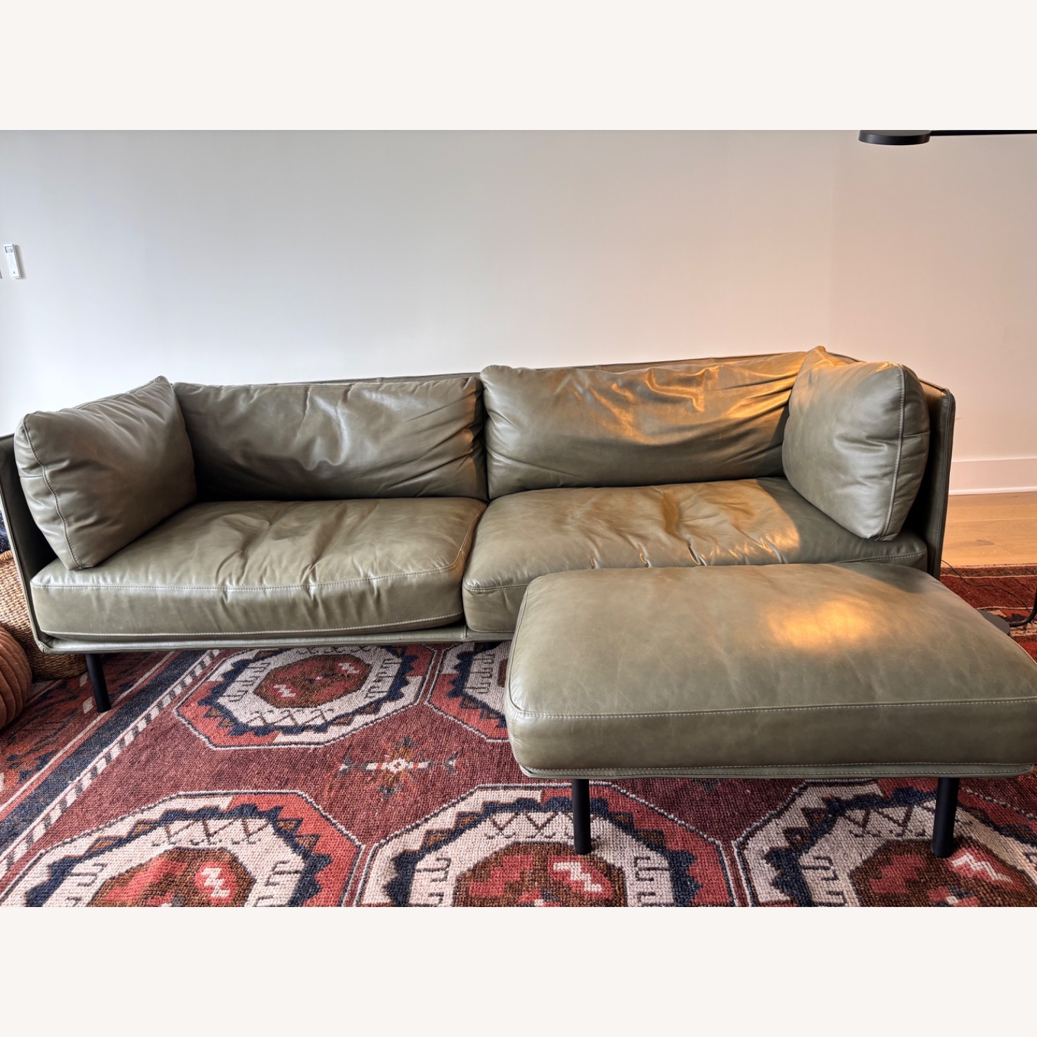 Crate & Barrel Wells Green Leather 3+ Seater Sofa - image-6