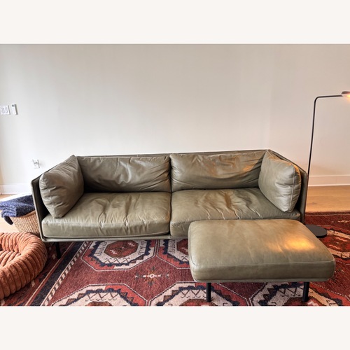 Used Crate & Barrel Wells Green Leather 3+ Seater Sofa for sale on AptDeco