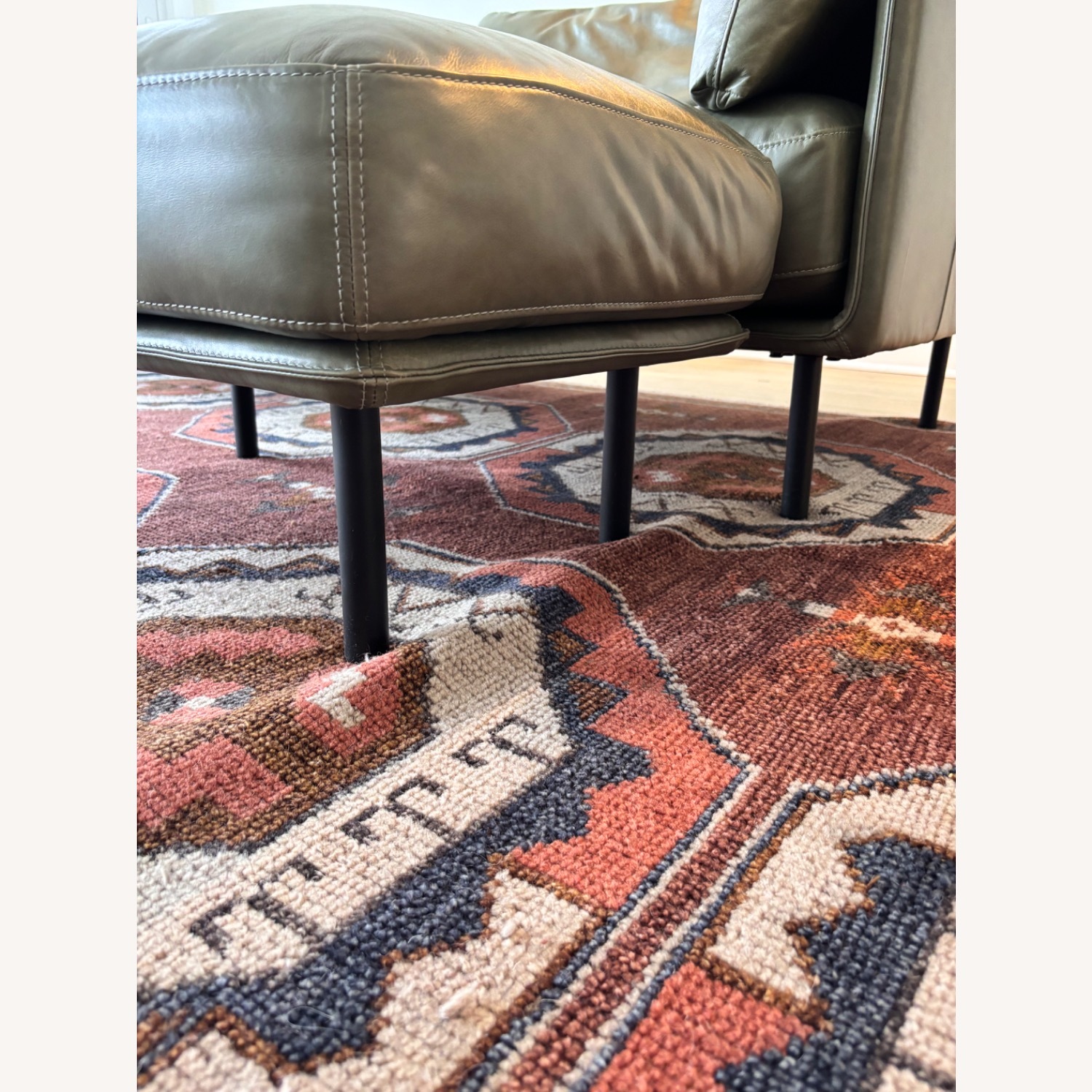 Crate & Barrel Wells Green Leather 3+ Seater Sofa - image-5