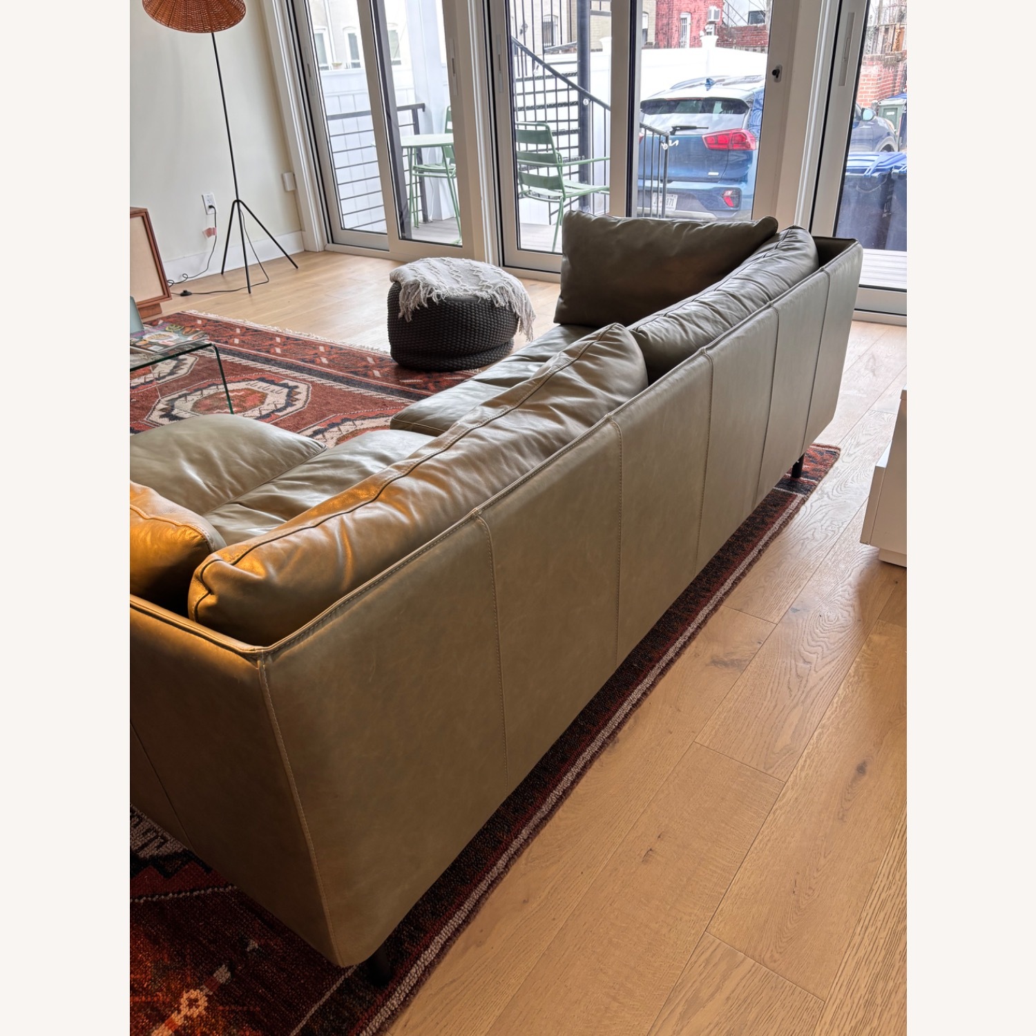 Crate & Barrel Wells Green Leather 3+ Seater Sofa - image-4